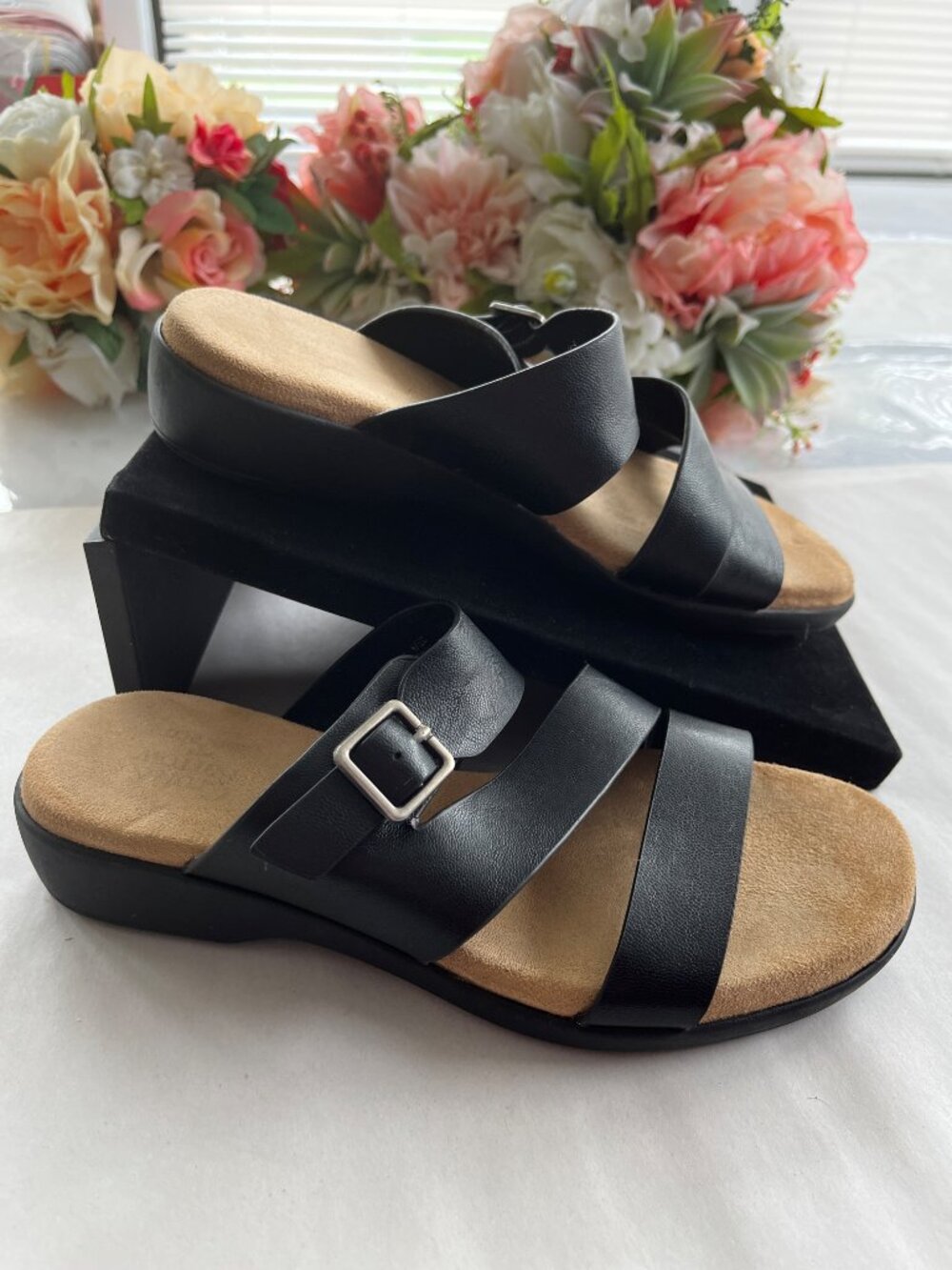 Croft & Barrow Layla Triple Strap Slide Sandals Black Women's 6M
